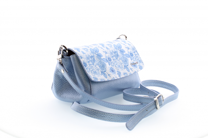 Poșetă din piele naturală cu print digital, M20 mini_Blue Blossom [2]