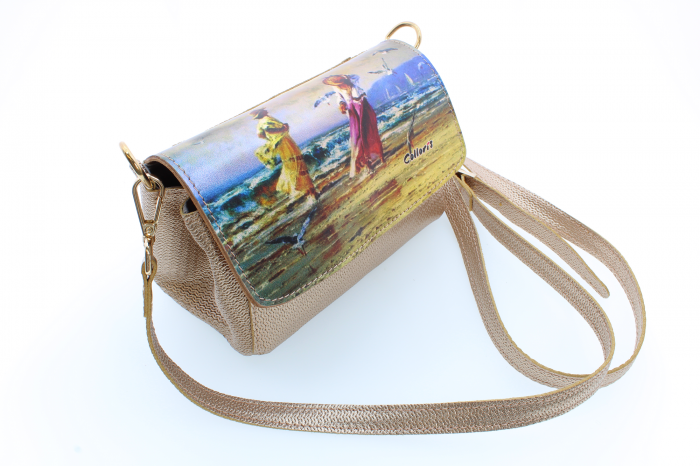 Poșetă din piele naturală cu print digital, m20_mini_colloris_print_piele_aur_dame_la_mare [2]