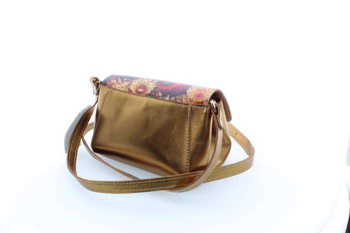 Poșetă din piele naturală cu print digital, M20 mini gold flori1 [4]