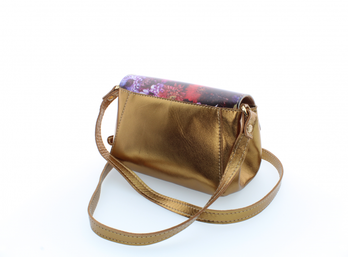 Poseta din piele naturala cu print digital, M20 mini gold flori2 [4]