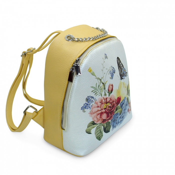 Rucsac din piele naturala cu print digital, RD-01 Flori 01, Galben [2]