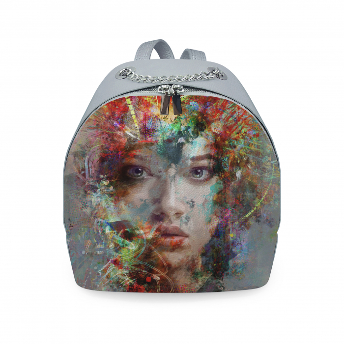 Rucsac din piele naturala, RD-01 Flori 22-B, Gri [4]