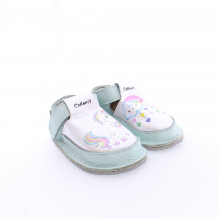 Pantofi / Sandale din piele naturala cu print digital Unicorn si nori pentru cresa, gradinita si interior [1]