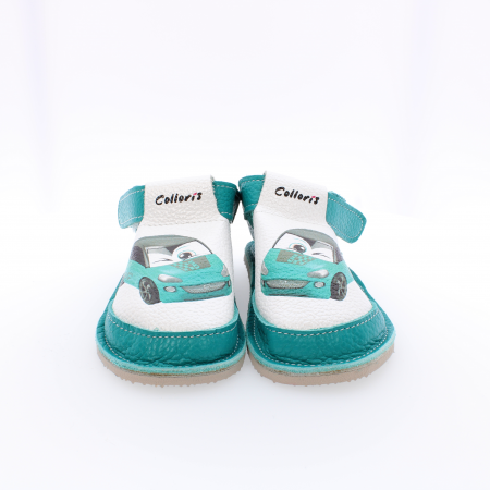 Copii - Pantofi / Sandale personalizate din piele naturala cu print digital - Masina