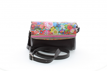 Posete casual - Poșetă din piele naturală cu print digital, M20 mini_Black flower1