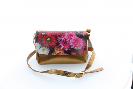 Posete casual - Poșetă din piele naturală cu print digital, M20 mini gold flori1