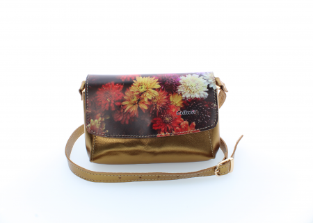 Posete casual - Poseta din piele naturala cu print digital, M20 mini gold flori2