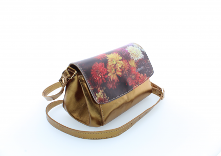 Poseta din piele naturala cu print digital, M20 mini gold flori2 [1]