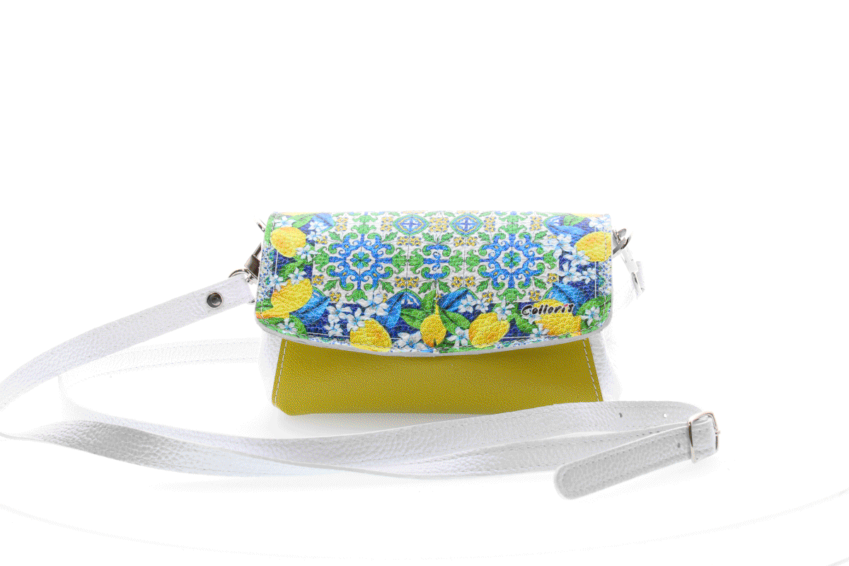 Poseta din piele naturala cu print digital, M20 mini Lemon green Toscano [4]