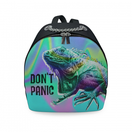 Genti - Rucsac din piele naturala cu print digital, RD-01 Iguana 01, Negru