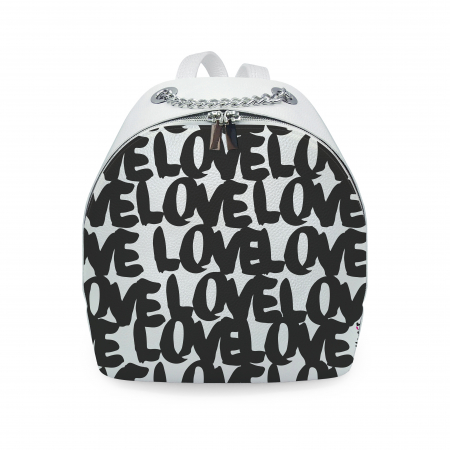 Genti - Rucsac din piele naturala cu print digital, RD-01 Love 01, Alb