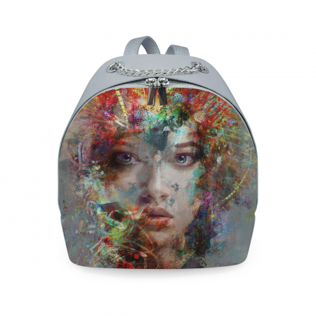 Genti - Rucsac din piele naturala cu print digital, Colloris, RD-01 Cal 01-B, Alb