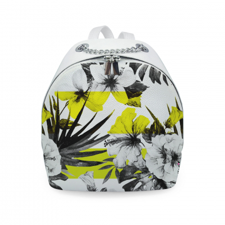 Genti - Rucsac din piele naturala, RD-01 Flori 22, Alb