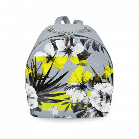 Genti - Rucsac din piele naturala, RD-01 Flori 22-B, Gri