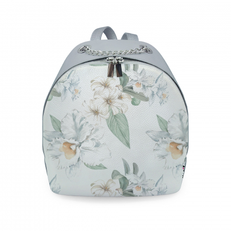 Genti - Rucsac din piele naturala, RD-01 Flori 23-B, Gri