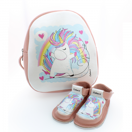 Seturi - Set incaltaminte si rucsac Baby3 pentru copii din piele naturala personalizat cu print digital (exemplu)