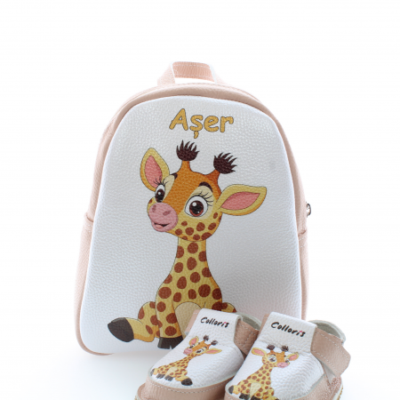 Seturi - Set incaltaminte si rucsac Minion pentru copii din piele naturala personalizat cu print digital (exemplu)