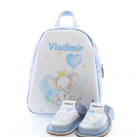 Seturi - Set incaltaminte si rucsac Minion pentru copii din piele naturala personalizat cu print digital (exemplu)