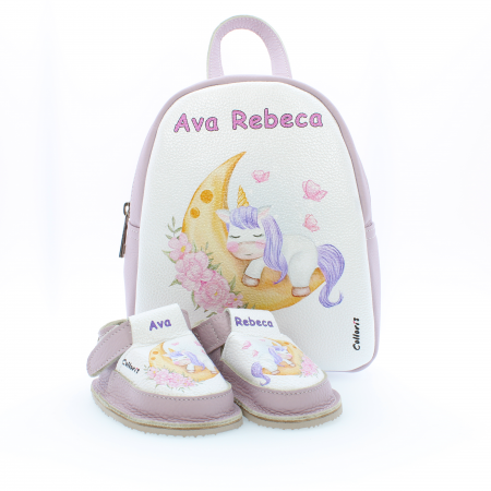 Seturi - Set incaltaminte si rucsac Minion pentru copii din piele naturala personalizat cu print digital (exemplu)