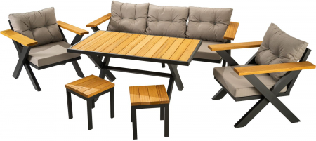 Seturi de mobilier - SET ALUMINIU CU LEMN ALEX 7 LOCURI