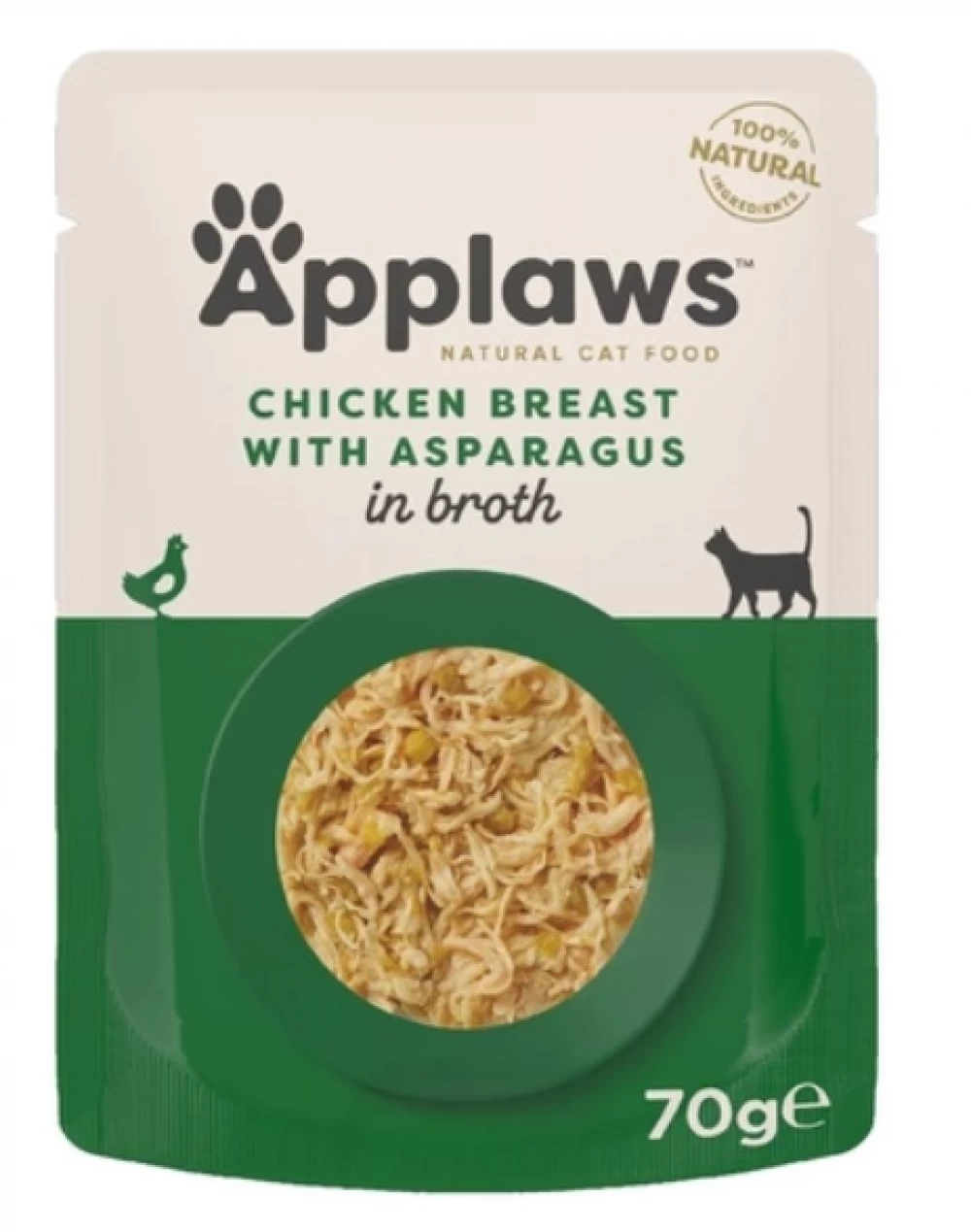 Pisica adulta - APPLAWS 100% Natural, Plic Hrana Umeda Pisici, Piept de pui si asparagus, 70g
