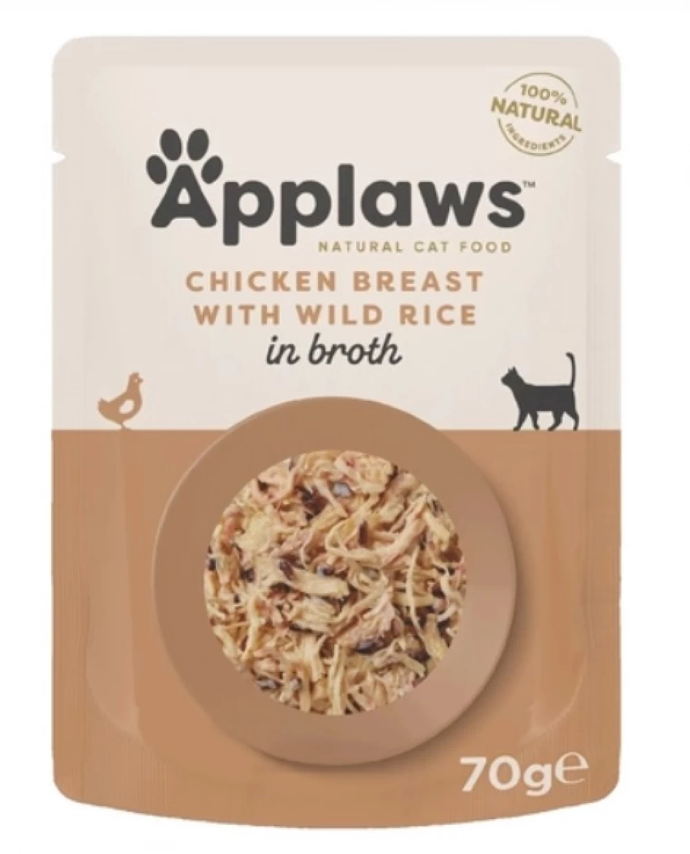 Pisica adulta - APPLAWS 100% Natural, Plic Hrana Umeda Pisici, Piept de pui si orez salbatic, 70g