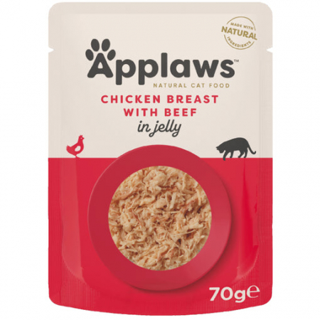 PISICI - APPLAWS 100% Natural, Plic Hrana Umeda Pisici, Piept de pui si vita, 70g