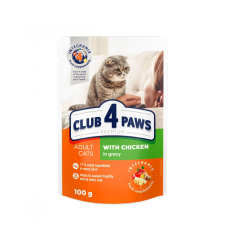 Pisica adulta - CLUB 4 PAWS plic hrană umedă pisici, Pasăre (în sos), Premium,  100g