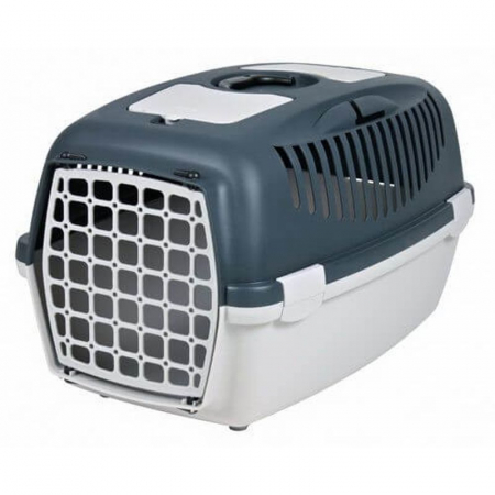 Accesorii caini - Cusca Transport Trixie, câini și pisici, max. 12kg, plastic, deschidere frontală, gri-negru, 40x38x61 cm