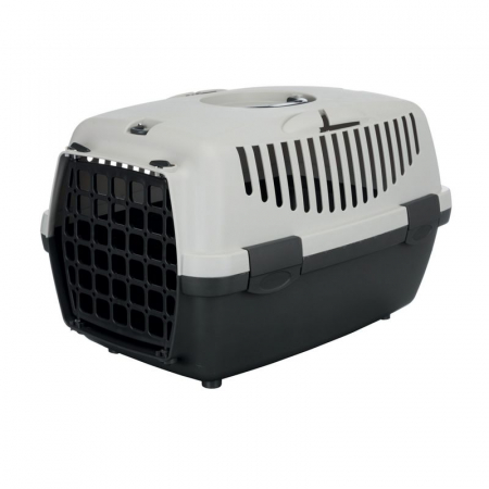 Accesorii caini - Cusca Transport Trixie, câini și pisici, max. 6kg, plastic, deschidere frontală, gri-negru, 32x31x48 cm