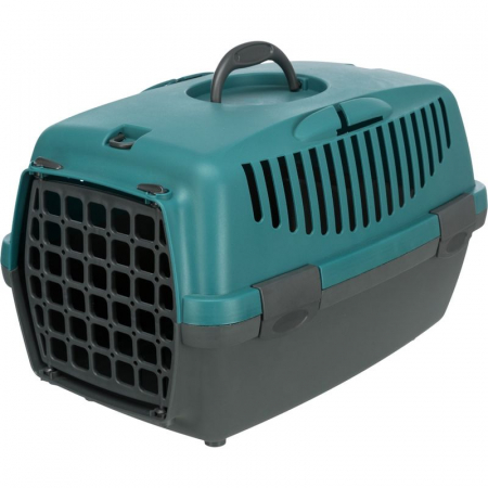 Accesorii caini - Cusca Transport Trixie, câini și pisici, max. 6kg, plastic, deschidere frontală, gri-petrol, 32x31x48 cm