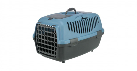 Accesorii caini - Cusca Transport Trixie, câini și pisici, max. 8kg, plastic, deschidere frontală, gri-albastru, 37x34x55 cm
