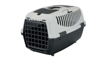 Accesorii caini - Cusca Transport Trixie, câini și pisici, max. 8kg, plastic, deschidere frontală, gri-negru, 37x34x55 cm