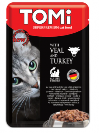 Pisica adulta - Hrana pentru pisici Tomi Vitel si Curcan 100g