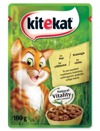 PISICI - KITEKAT Natural Vitality, Pui, plic hrană umedă pisici, în sos, 100g