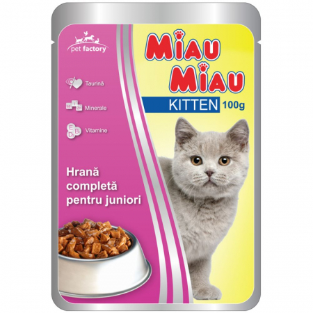 Hrana umeda pisici - Miau Miau, Hrana umeda pentru pisici junior, 100g