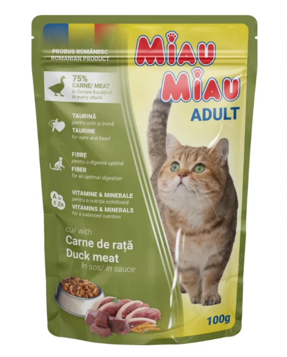 Pisica adulta - Miau Miau, Rata in sos, Hrana umeda pentru pisici adulte, 100g
