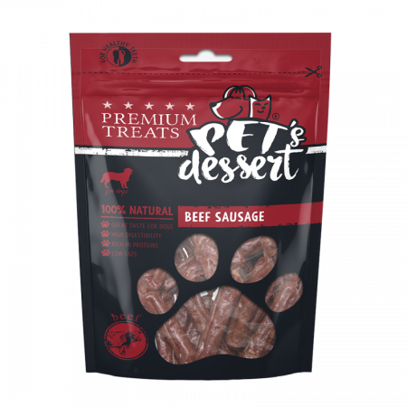 Pet Dessert -5% - Pet's Dessert, Beef Sausage, recompense caini, 80g