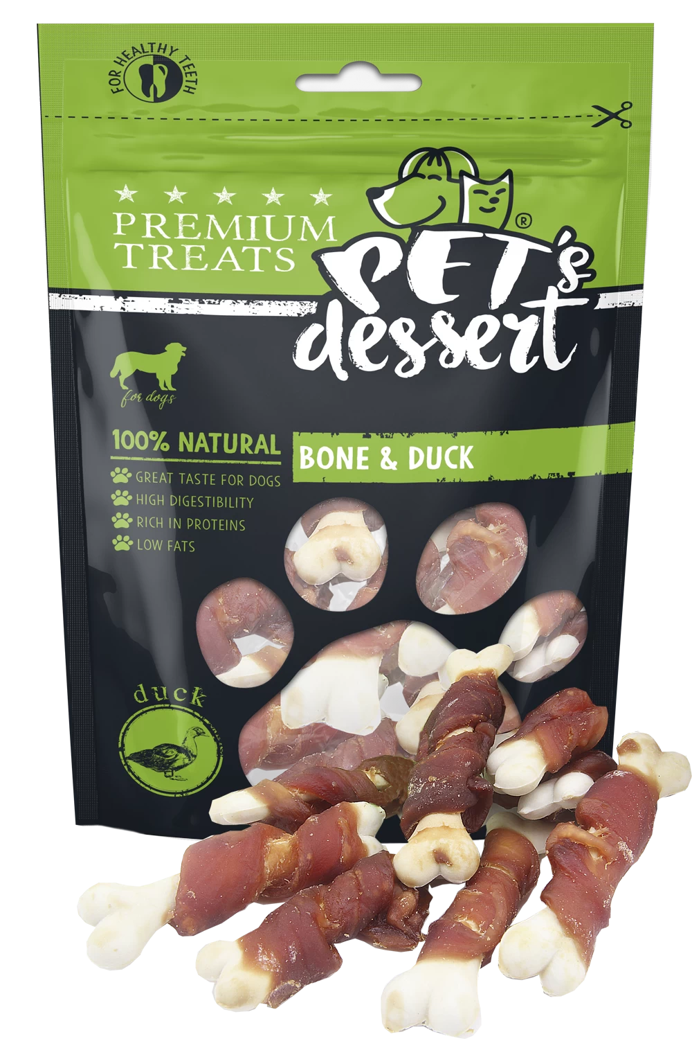 Pet Dessert -5% - Pet's Dessert, Bone & Duck, recompense caini, 80g