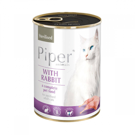 PISICI - Piper Adult, Pisici sterilizate, Iepure, conserva 400g