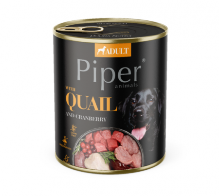 CAINI - Piper, Hrana umeda pentru caine adult, prepelita si merisoare, conserva 800g