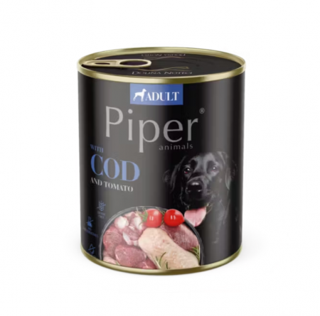 CAINI - Piper, Hrana umeda pentru caine adult, cod si tomate, conserva 800g