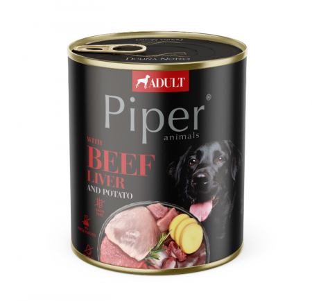 CAINI - Piper, Hrana umeda pentru caine adult, ficat de vita si cartofi, conserva 800g