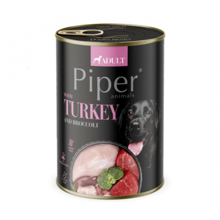 CAINI - Piper, Hrana umeda pentru caine adult, curcan si broccoli, conserva 800g