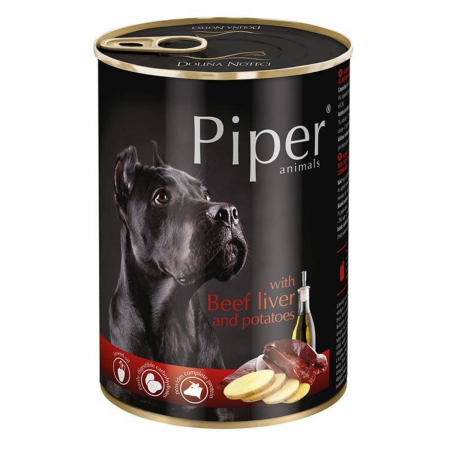 Hrana umeda caini - Piper, Hrana umeda pentru caine adult, ficat de vita si cartofi, conserva 400g