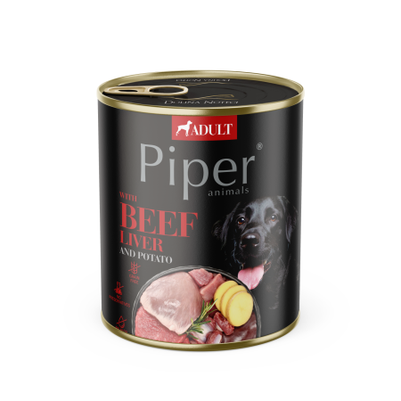 Caini Adulti - Piper, Hrana umeda pentru caine adult, ficat de vita si cartofi, conserva 800g