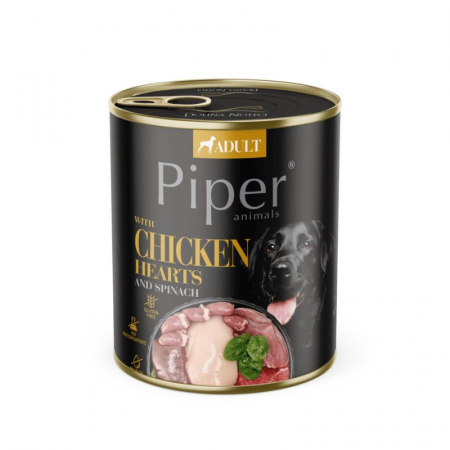 CAINI - Piper, Hrana umeda pentru caine adult, inimi de pui si spanac, conserva 800g