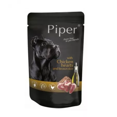 Hrana umeda caini - Piper, plic hrana umeda, caine adult, inimi de pui si orez brun, 150g