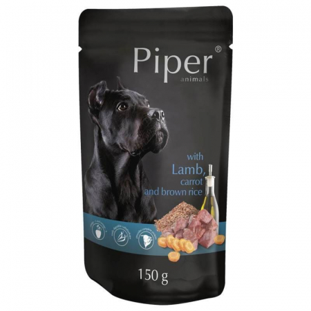 Hrana umeda caini - Piper, plic hrana umeda, caine adult, miel morcovi si orez brun, 150g