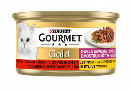 PISICI - PURINA Gourmet Gold Bucati Hrana Umeda Pisica Adult cu vita si pui 85g